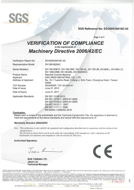 CE Certificate of 2006/42/EC